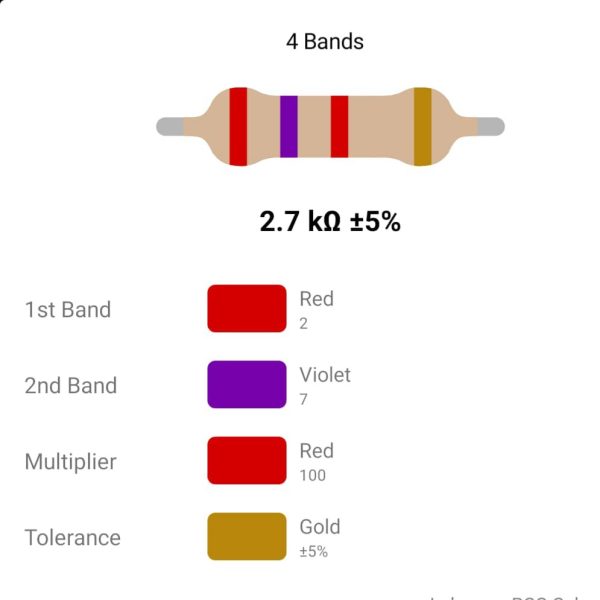 RESISTOR 1/4W 2.7K %5 – مقاومت 1/4 وات 2.7 کیلو اهم ۵% کربنی